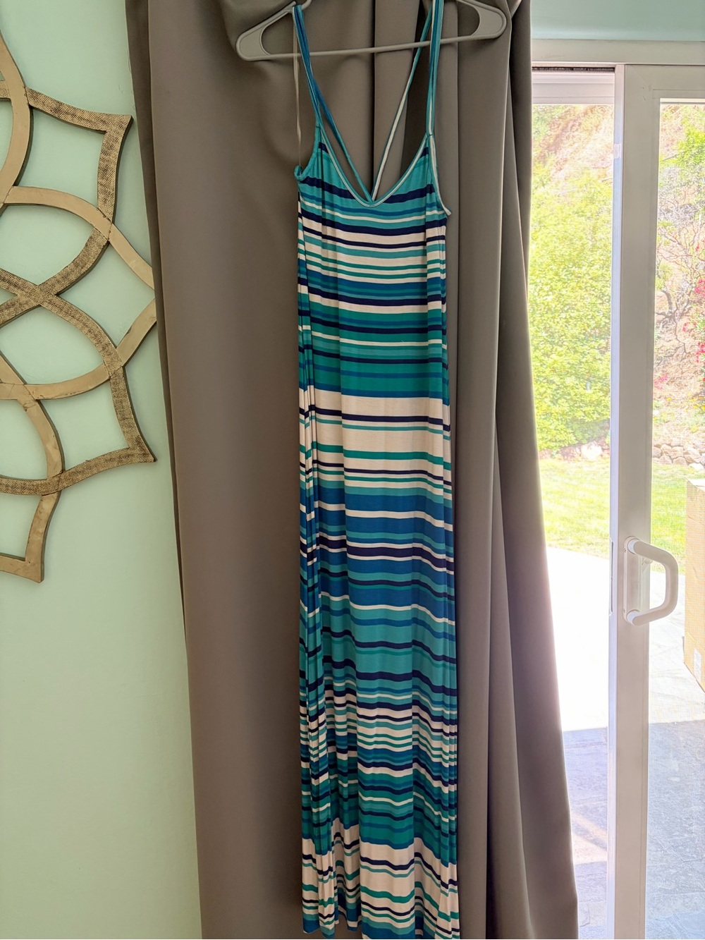 Rachel Pally Teal Blue Striped Maxi Dress